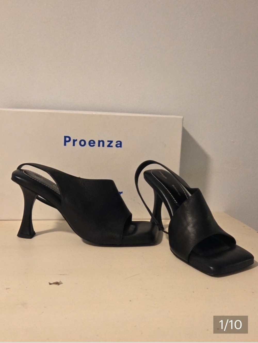 Proenza Schouler Black Leather Open-Toe Slingback Heels